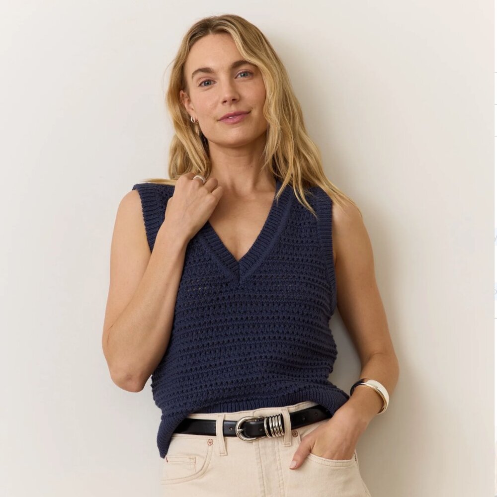 Marine Layer Montecito Sweater Vest - XS Navy